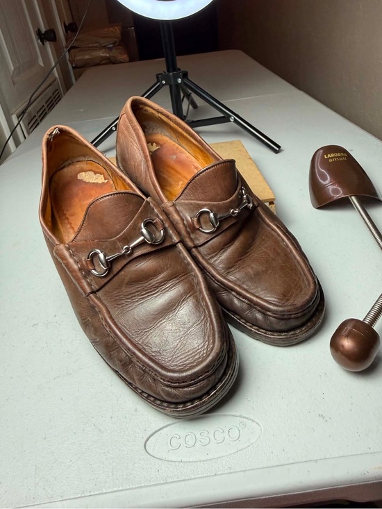 Gucci Horsebit Loafers Men Brown Leather Dress Shoes Italy Slip Ons Damage Sz 9